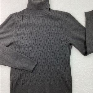 Eclectic Grey High Turtleneck Wavy Pattern Knit Sweater Size Large